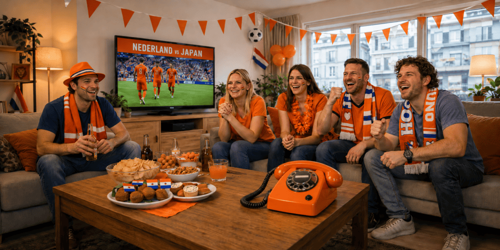 Oranje eventtelfoon in huiskamer