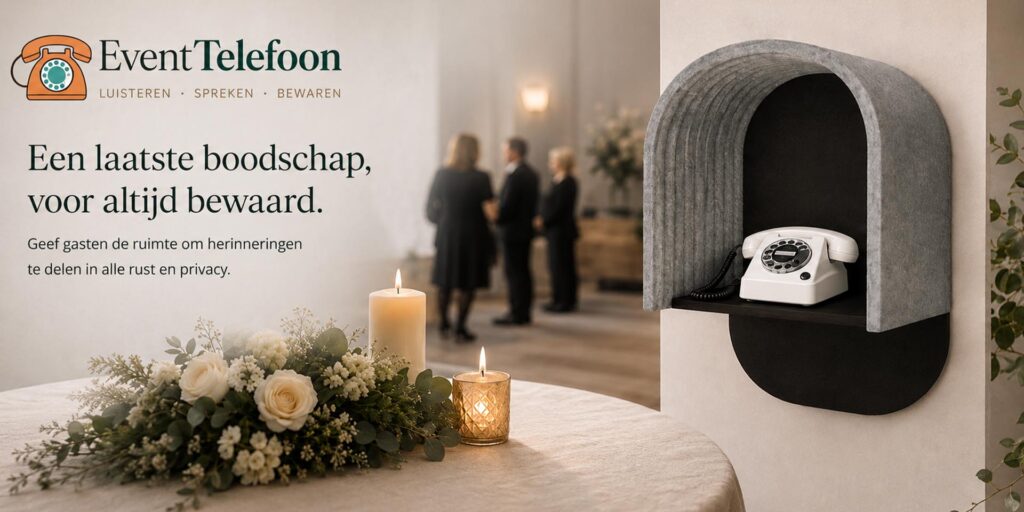 EventTelefoon met de herinneringstelefoon op de VTU Uitvaart Vakbeurs 2026 stand E57