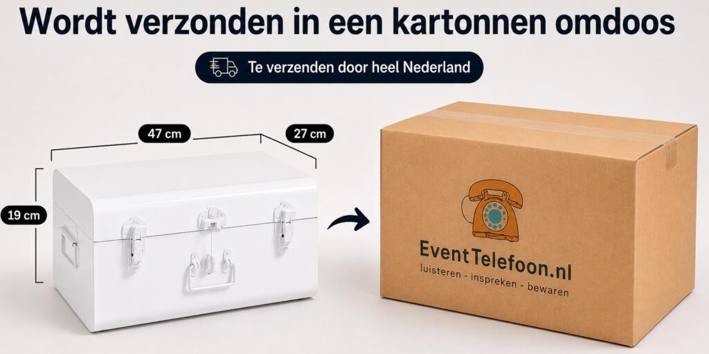 audiogastenboek met neonbord in neonbox die gaat in een kartonen dood